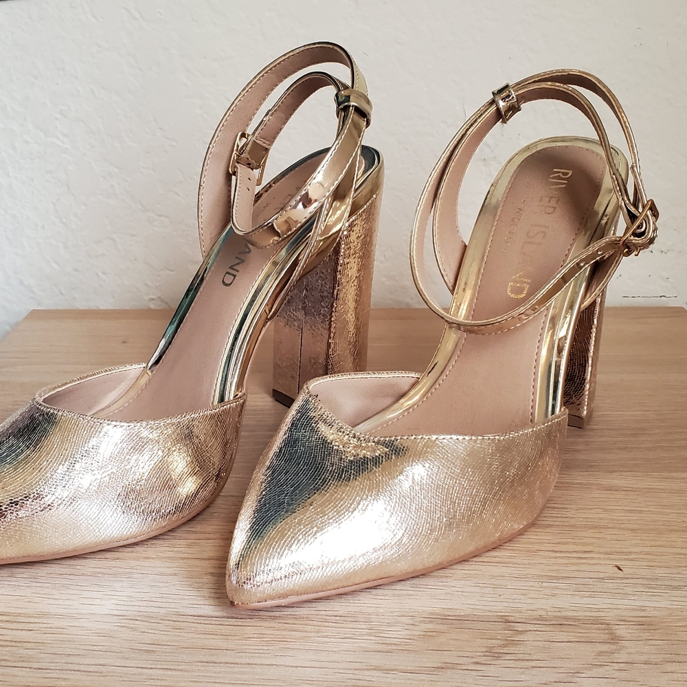 River Island Champagne Sparkle Heels US W 9.5